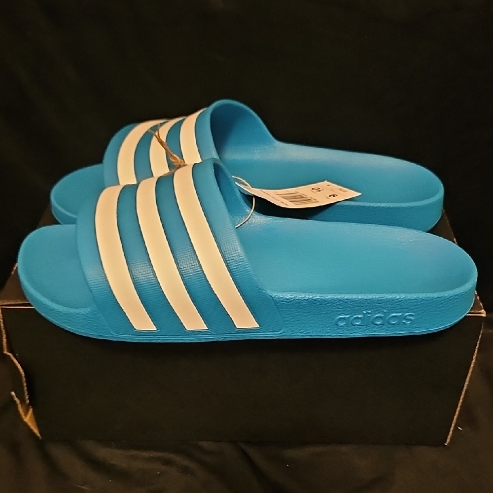 *Brand New* Adidas Adilette Aqua Blue Slides with White Accents
